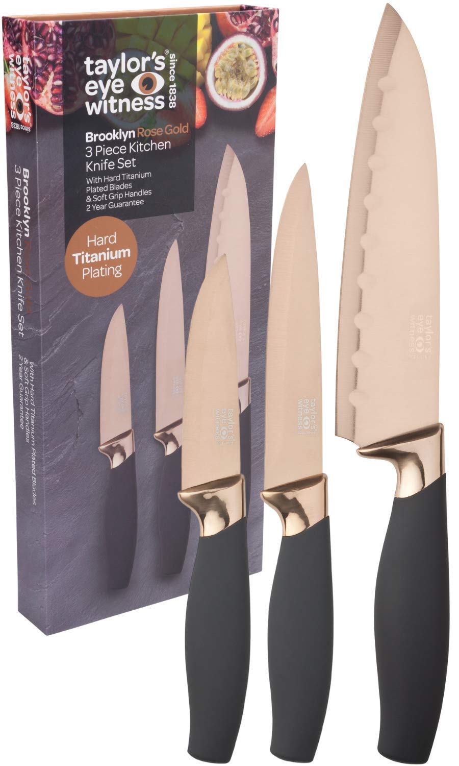 3pc Kitchen Knife Gift Set - Brooklyn by Taylors Eye Witness. Rose